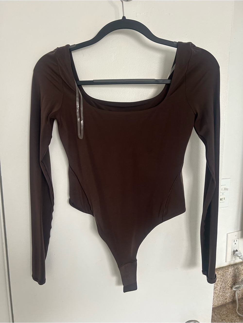 Brown Long-Sleeve Scoop Neck Bodysuit